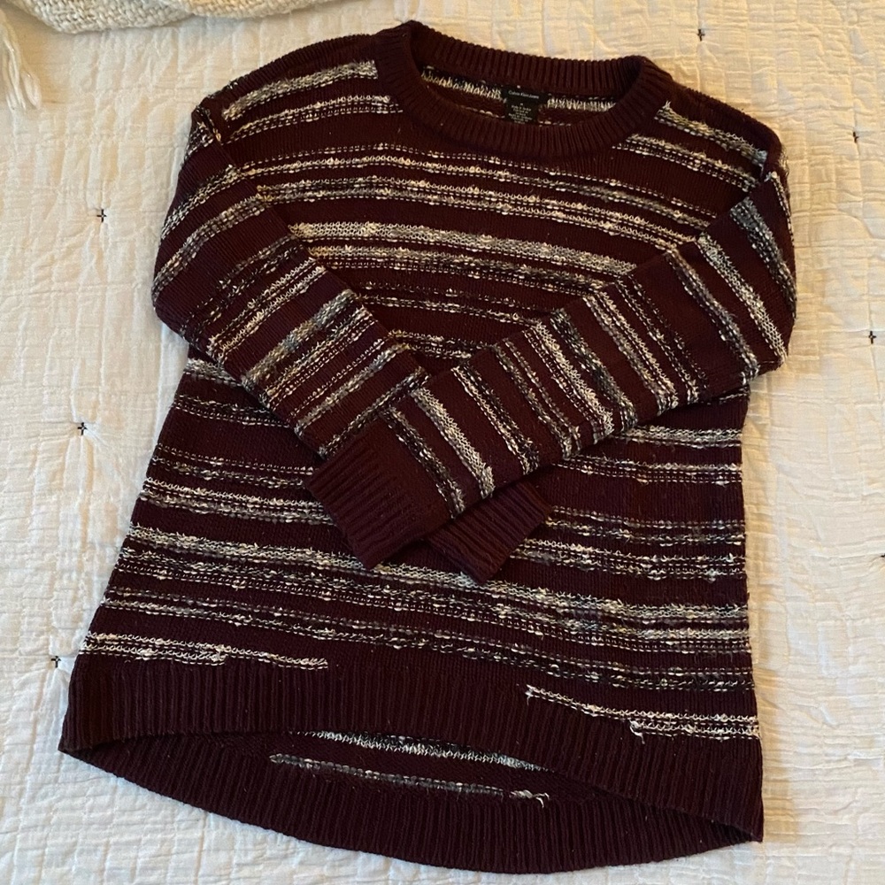 Calvin Klein Maroon Striped Sweater - Size M